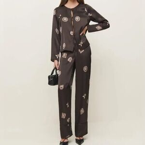 NWT Reformation Eloise Silk Two Piece Set in Palace Brown Paisley Print Sz 4